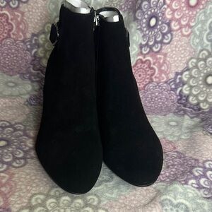 Bandolino Black Suede Ankle Booties with Buckle Detail